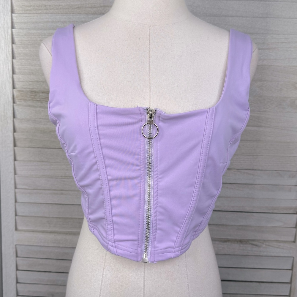 HOT & DELICIOUS Zip Front Corset Style Cropped Tank Top Light Purple-Large